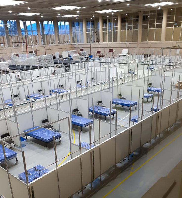 Uno de los cuatro pabellones de la Fira de Barcelona rehabilitados como hospital de campaña